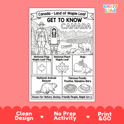 Canada Geography Coloring Poster and Fact Sheet Printables
