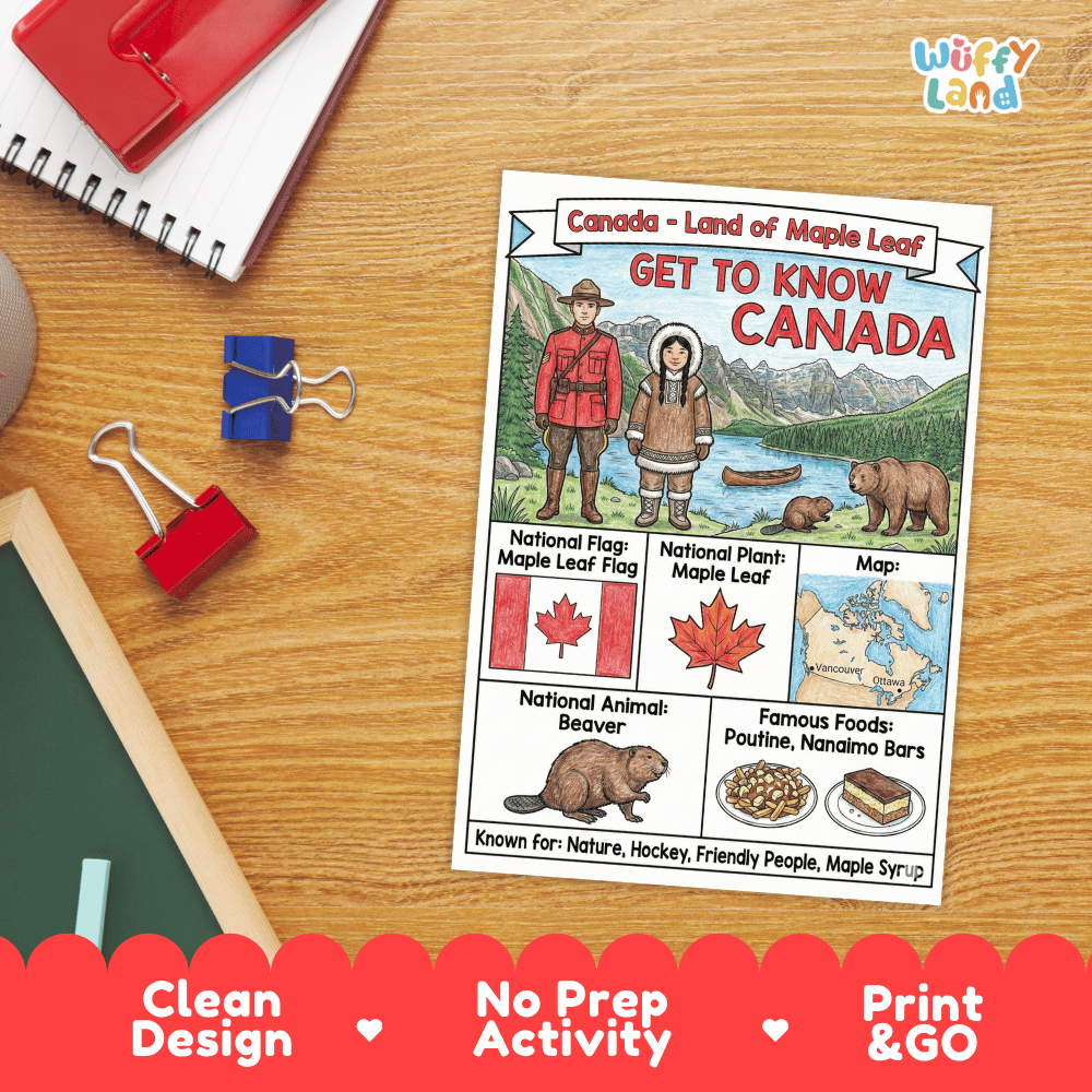 Canada Geography Coloring Poster and Fact Sheet Printables