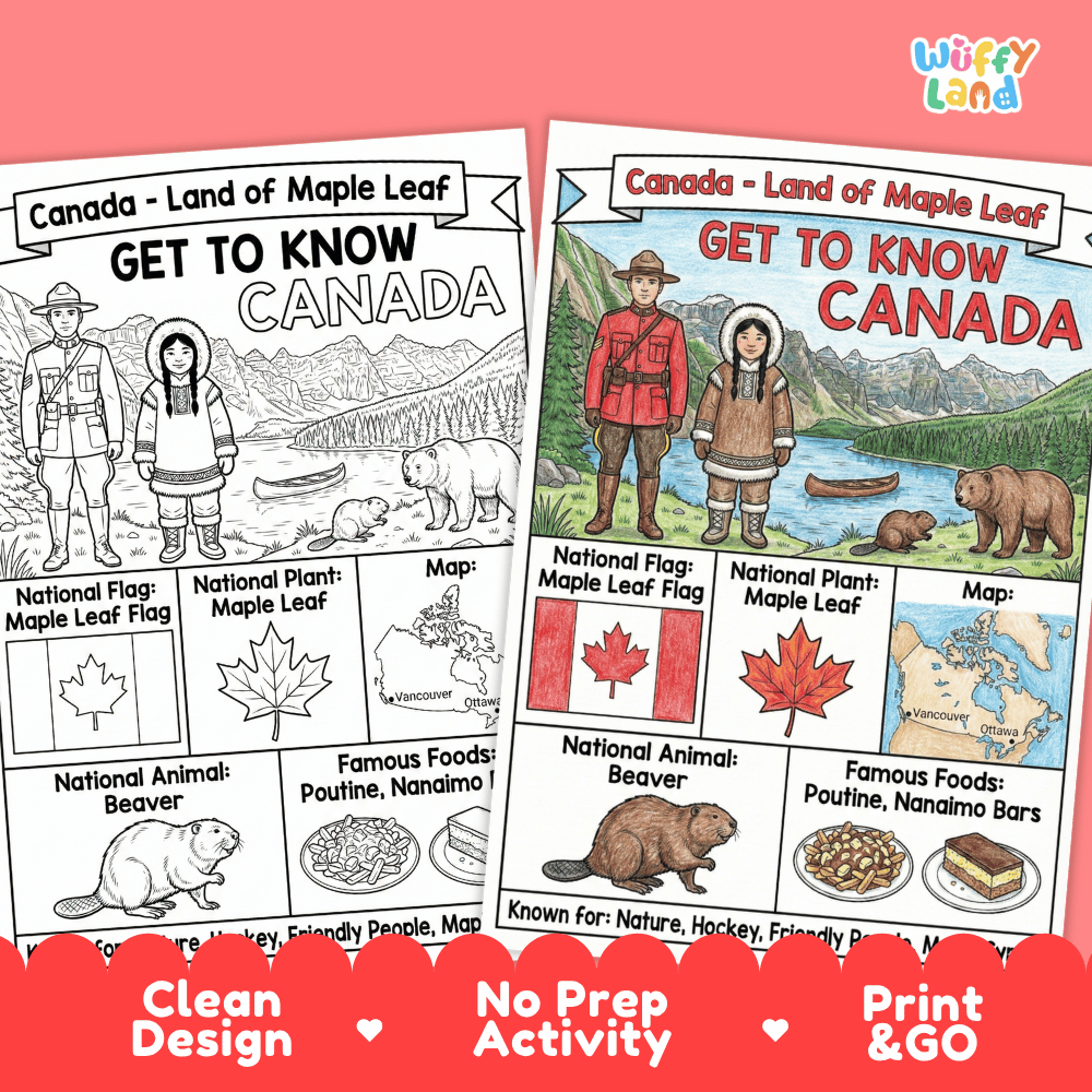 Canada Geography Coloring Poster and Fact Sheet Printables