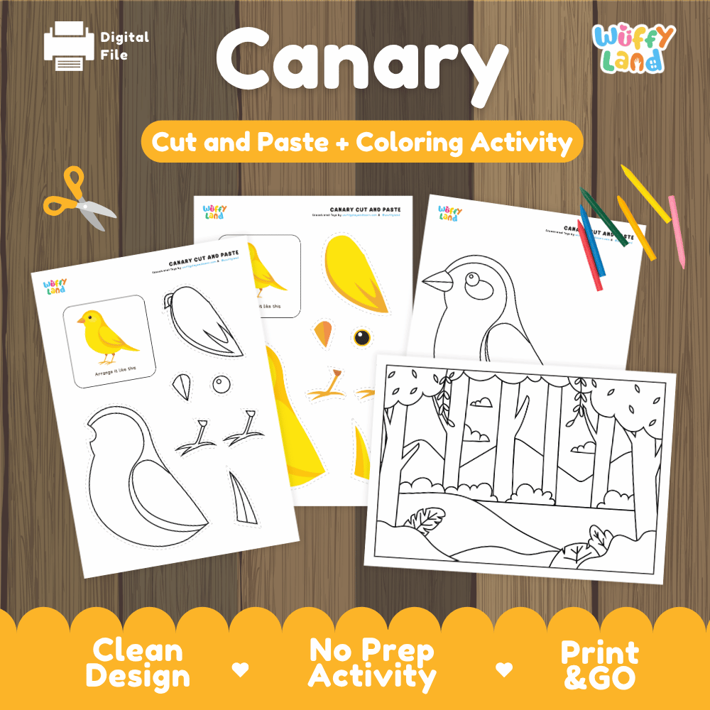 Canary Cut and Paste Craft and Coloring Pages Activity Worksheets