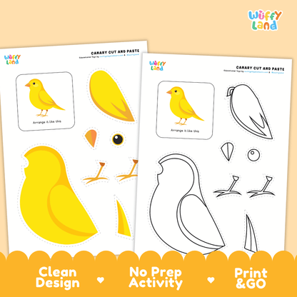 Canary Cut and Paste Craft and Coloring Pages Activity Worksheets