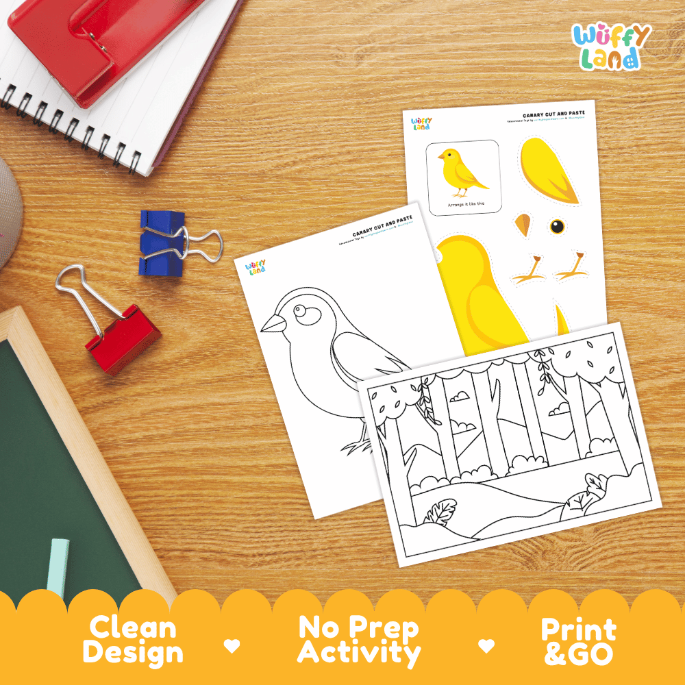 Canary Cut and Paste Craft and Coloring Pages Activity Worksheets