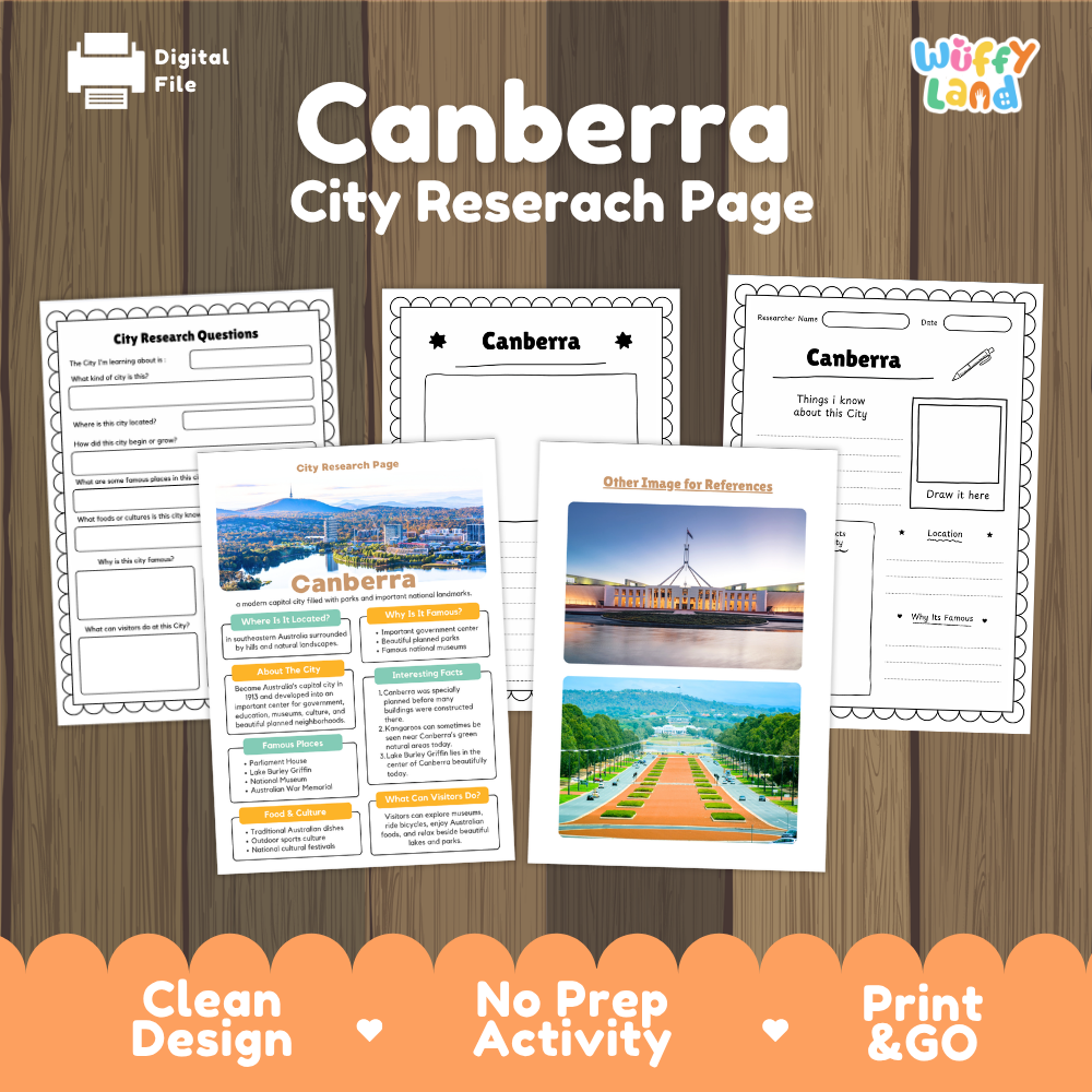 Canberra City Research Project Worksheets and Fact Page Activity