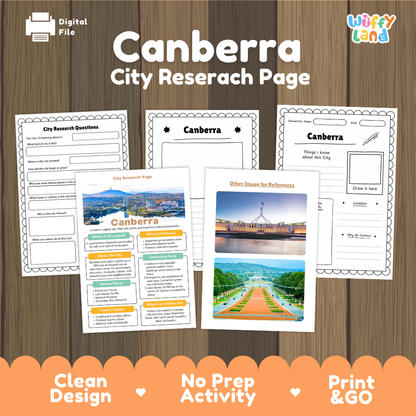 Canberra City Research Project Worksheets and Fact Page Activity