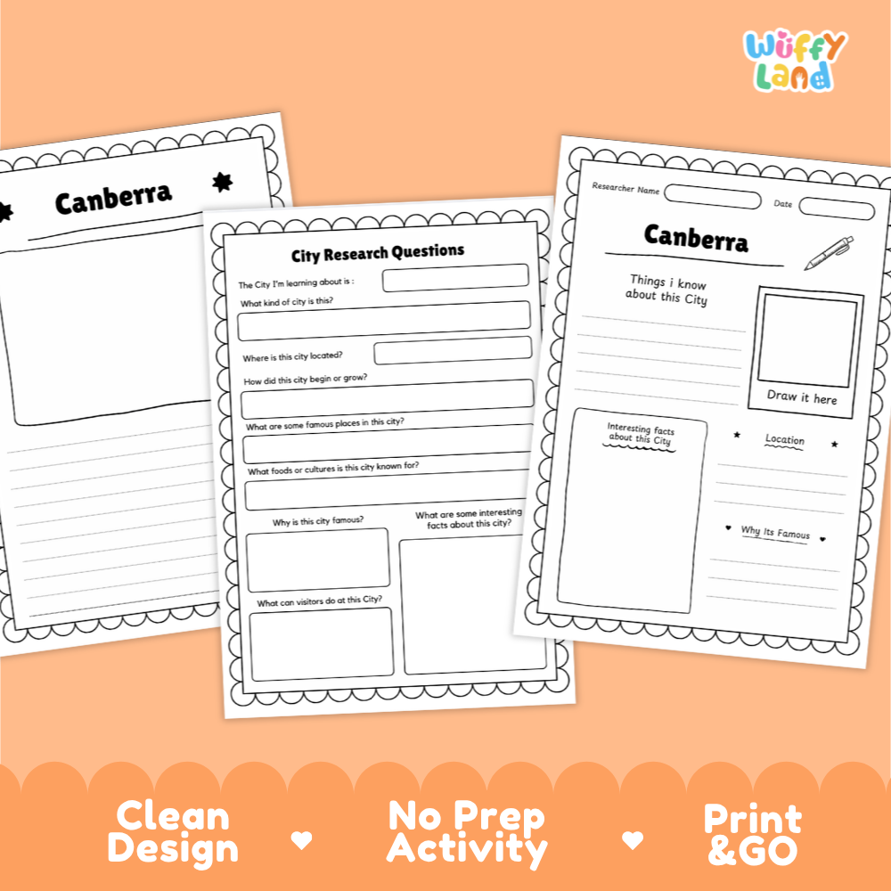Canberra City Research Project Worksheets and Fact Page Activity