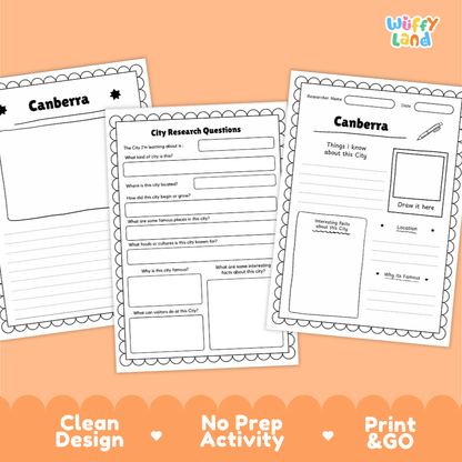 Canberra City Research Project Worksheets and Fact Page Activity