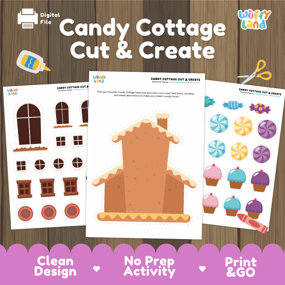 Candy Cottage Cut & Create Craft Printable Activity Worksheets