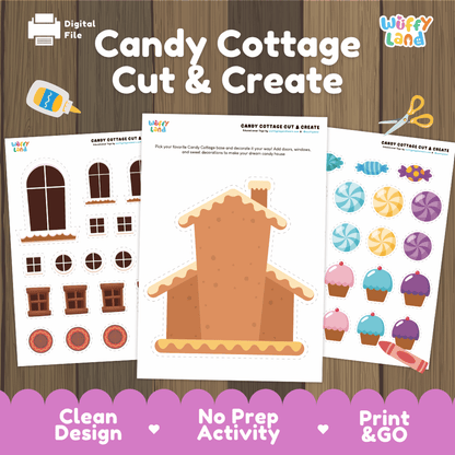 Candy Cottage Cut & Create Craft Printable Activity Worksheets