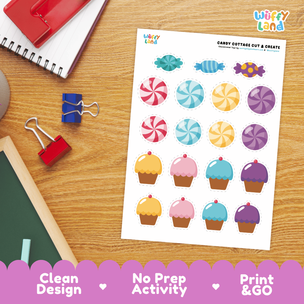 Candy Cottage Cut & Create Craft Printable Activity Worksheets