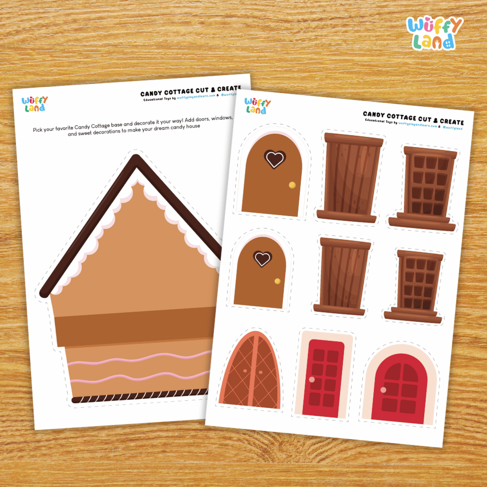 Candy Cottage Cut & Create Craft Printable Activity Worksheets