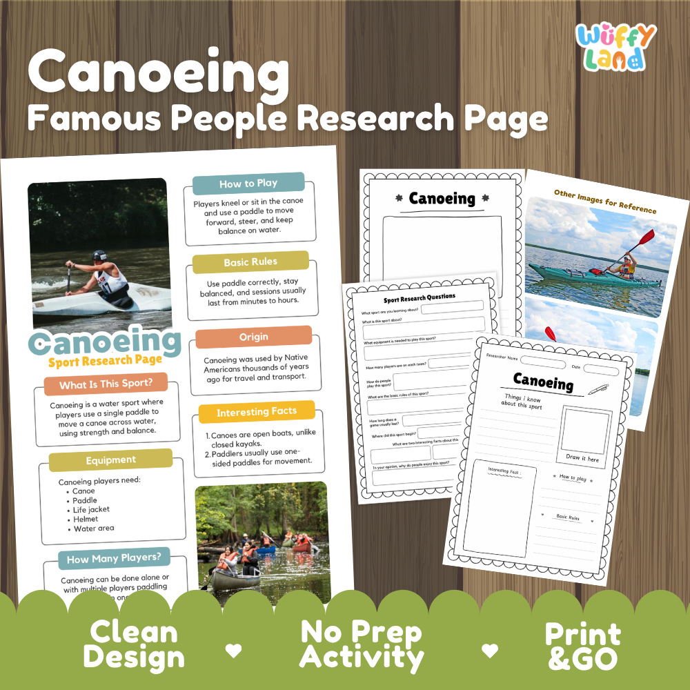 Canoeing Sport Research Project Worksheets and Fact Sheet Activity