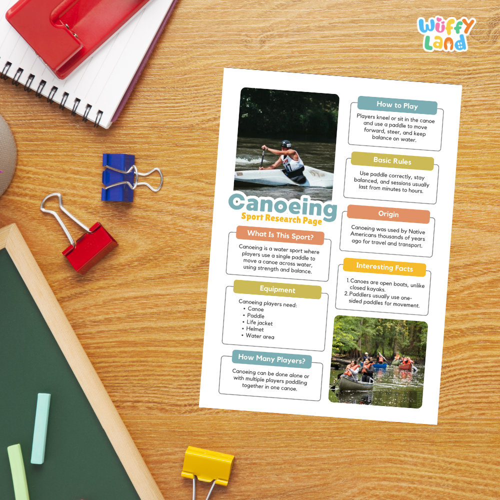 Canoeing Sport Research Project Worksheets and Fact Sheet Activity