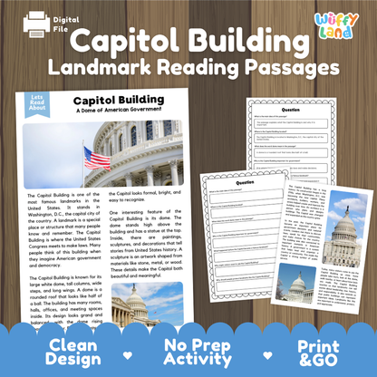 Capitol Building Landmark Reading Passages and Comprehension Questions Worksheets