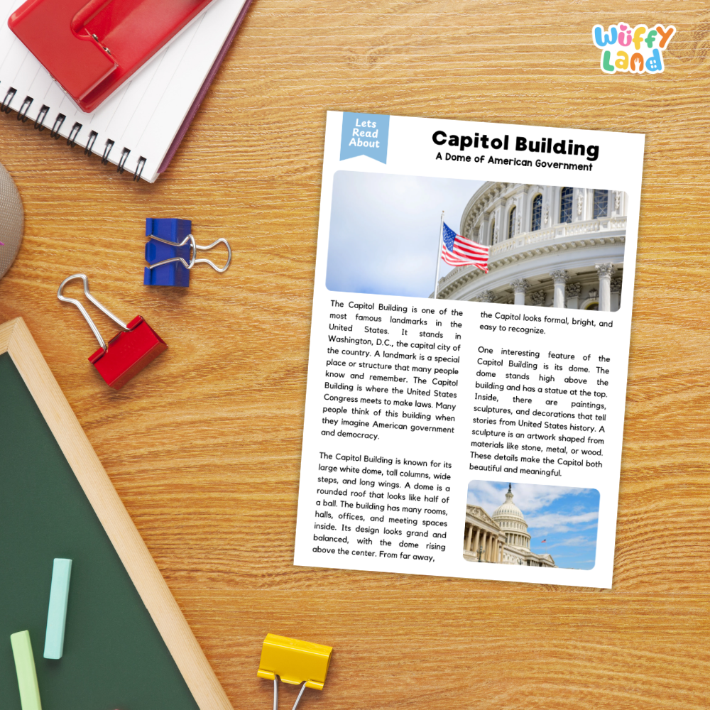 Capitol Building Landmark Reading Passages and Comprehension Questions Worksheets