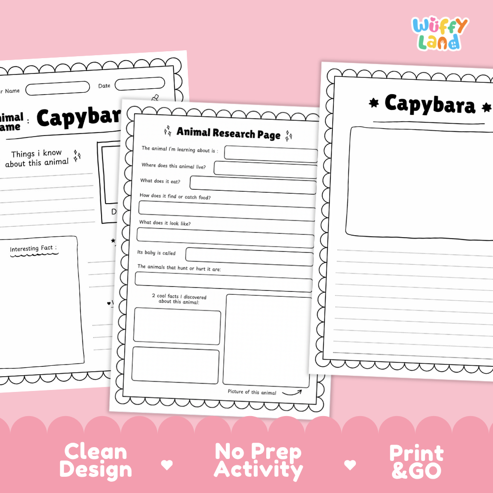 Capybara Animal Research Page Worksheets and Fact Sheet