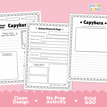 Capybara Animal Research Page Worksheets and Fact Sheet