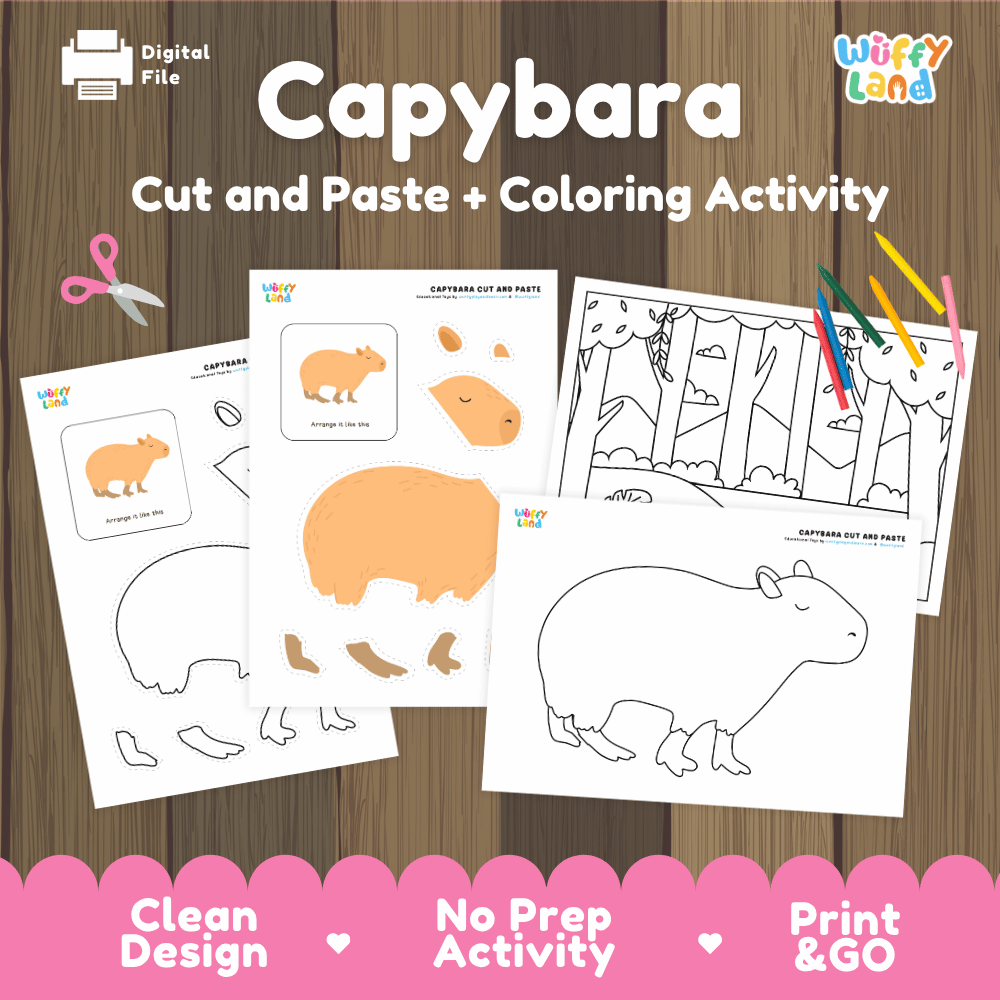 Capybara Cut and Paste Craft and Coloring Pages Activity Worksheets