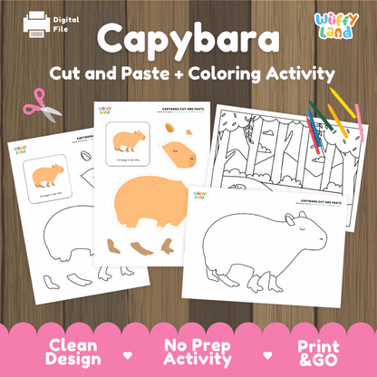 Capybara Cut and Paste Craft and Coloring Pages Activity Worksheets