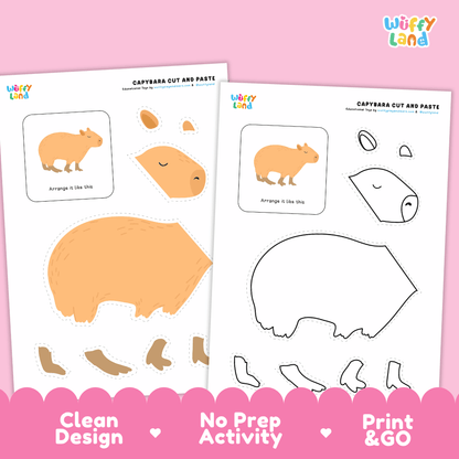 Capybara Cut and Paste Craft and Coloring Pages Activity Worksheets