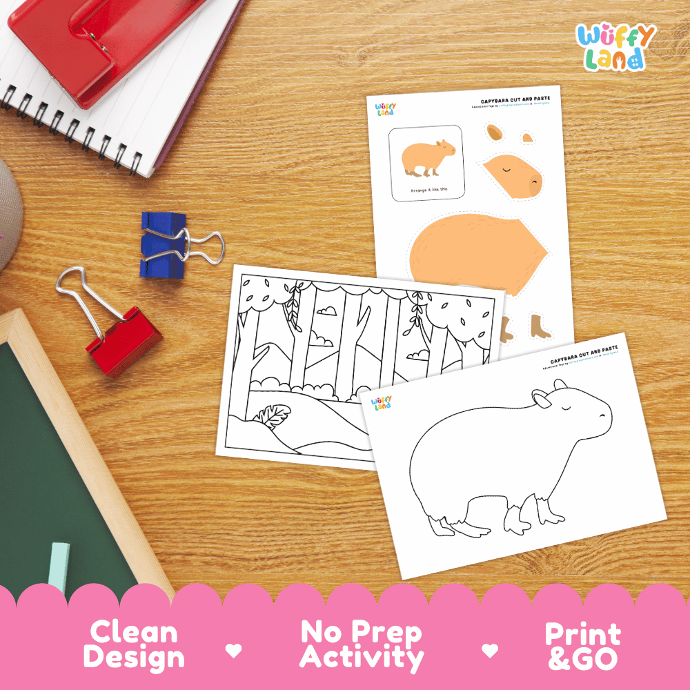 Capybara Cut and Paste Craft and Coloring Pages Activity Worksheets