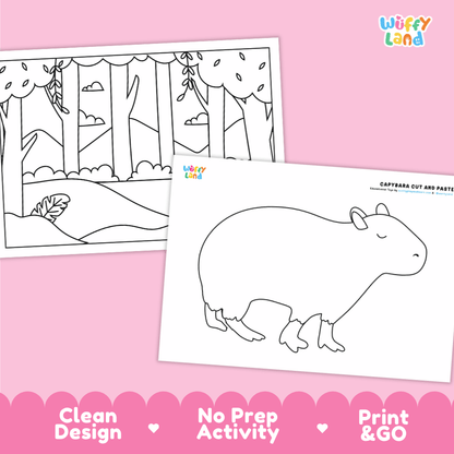 Capybara Cut and Paste Craft and Coloring Pages Activity Worksheets
