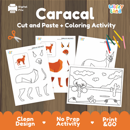 Caracal Cut and Paste Craft and Coloring Pages Activity Worksheets