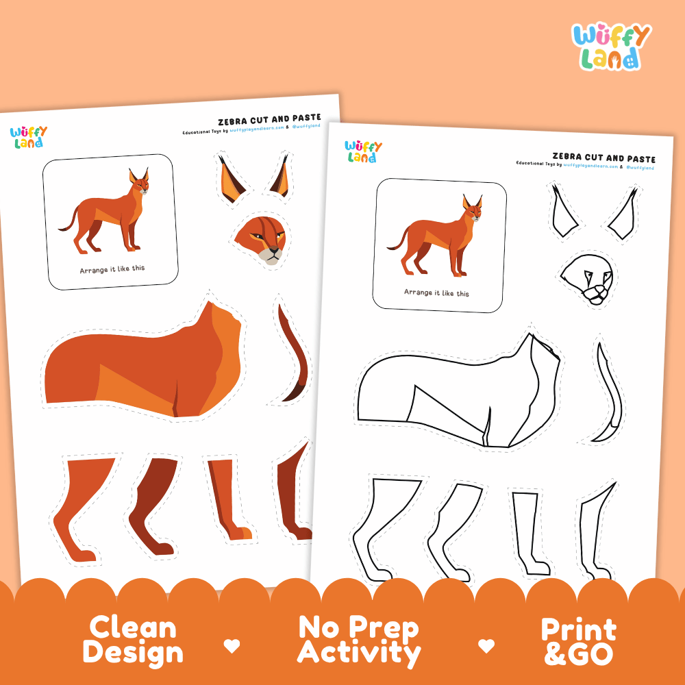 Caracal Cut and Paste Craft and Coloring Pages Activity Worksheets