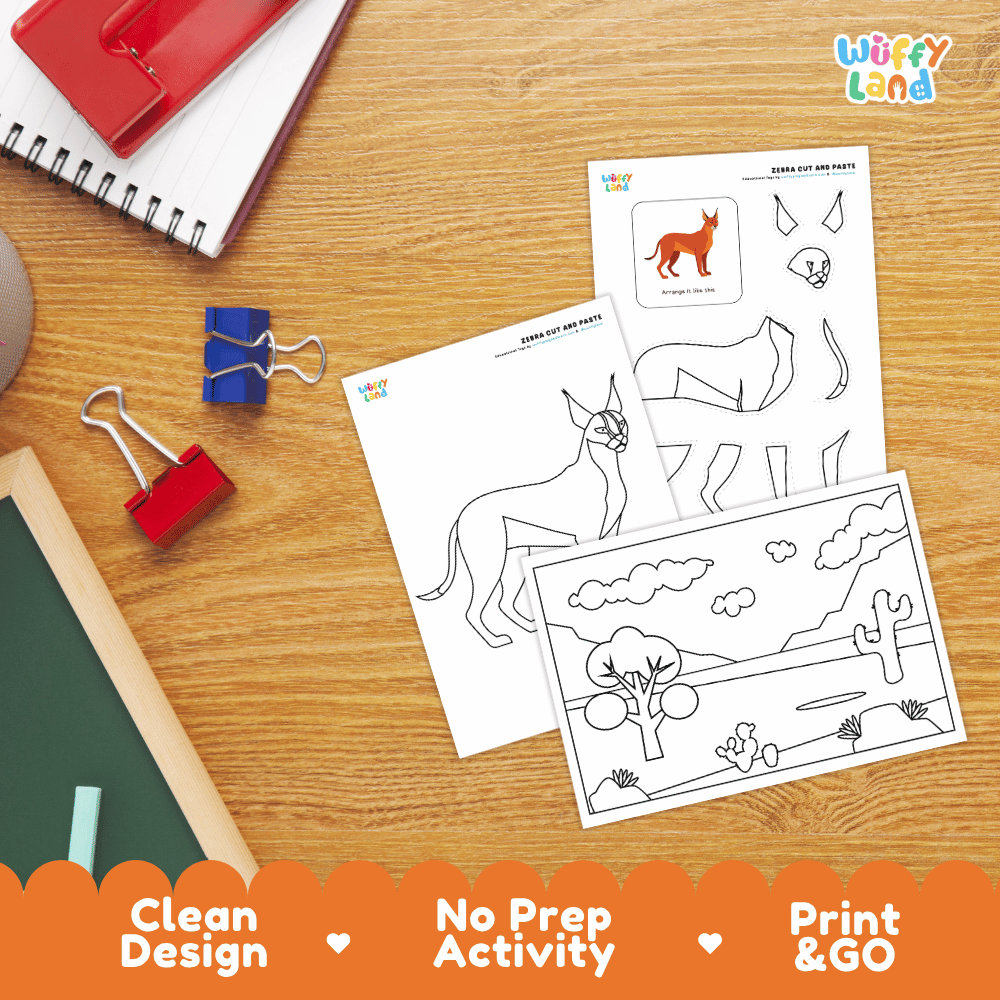 Caracal Cut and Paste Craft and Coloring Pages Activity Worksheets
