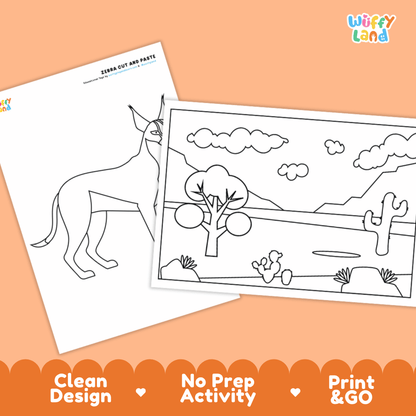 Caracal Cut and Paste Craft and Coloring Pages Activity Worksheets