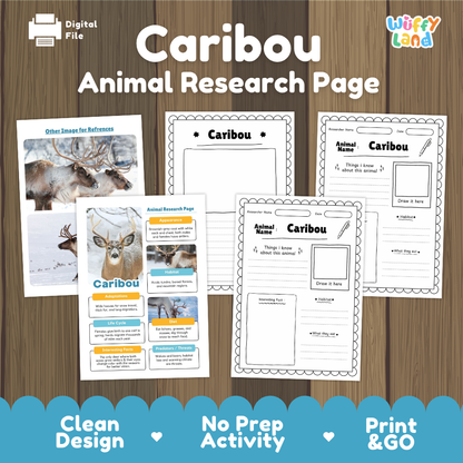 Caribou Animal Research Page Worksheets Writing Activity