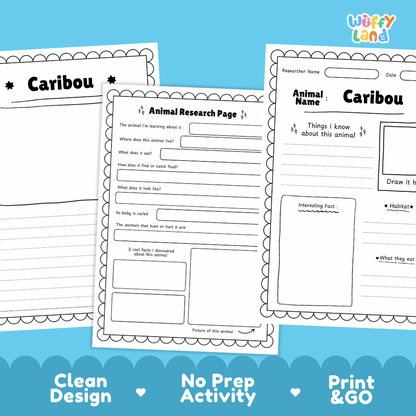 Caribou Animal Research Page Worksheets Writing Activity