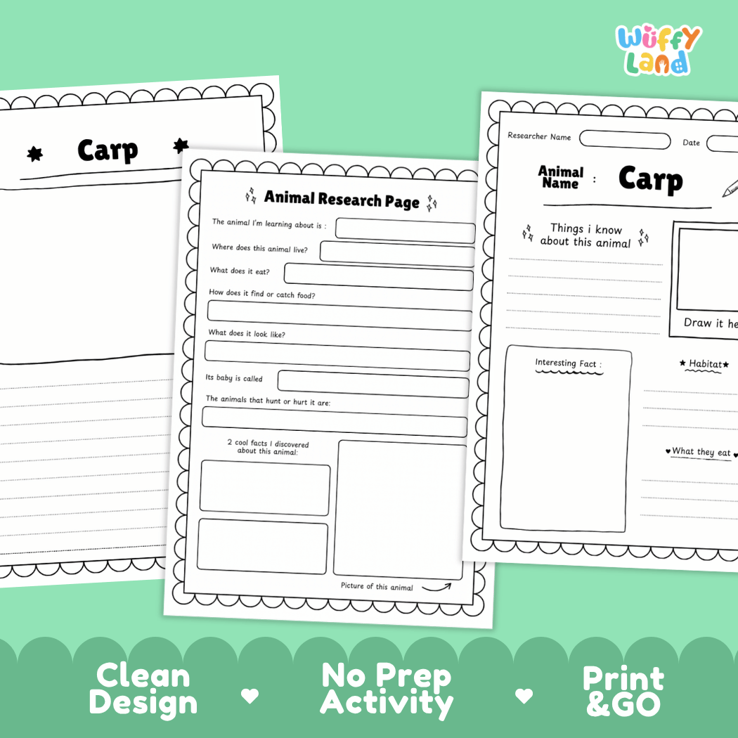 Carp Animal Research Page and Worksheets