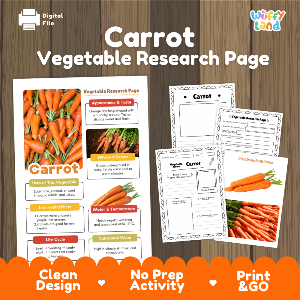Carrot Vegetable Research Project Worksheets and Fact Sheet
