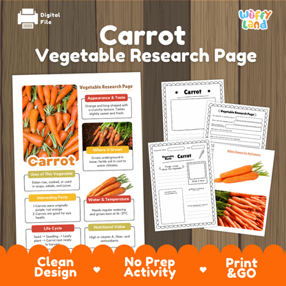 Carrot Vegetable Research Project Worksheets and Fact Sheet