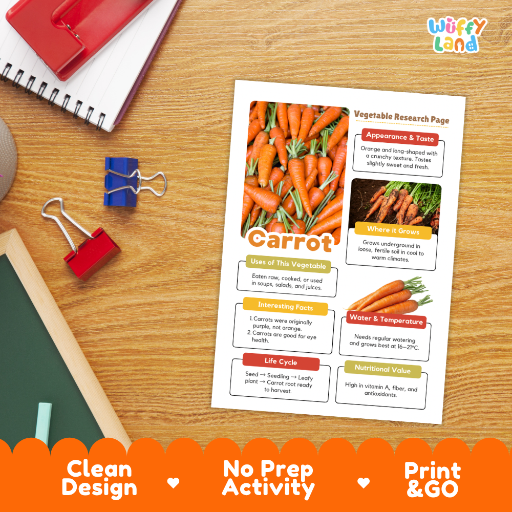 Carrot Vegetable Research Project Worksheets and Fact Sheet