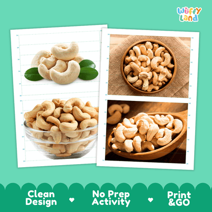 Cashew Cut and Match Activity Worksheets | Nuts and Dried Fruits Puzzle Printables
