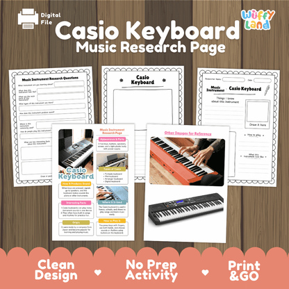 Casio Keyboard Music Research Page Worksheets and Information Poster