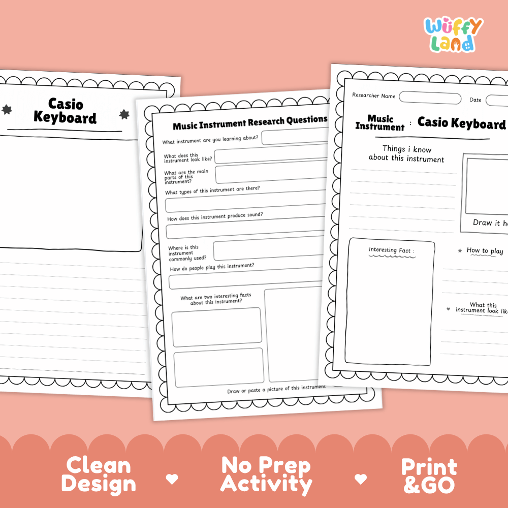 Casio Keyboard Music Research Page Worksheets and Information Poster