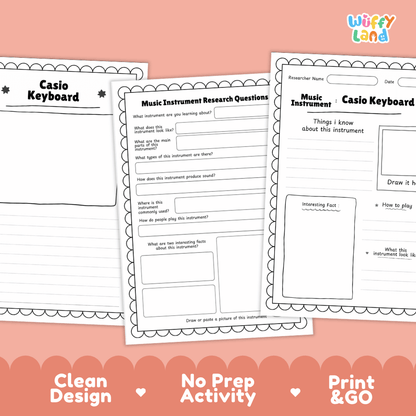 Casio Keyboard Music Research Page Worksheets and Information Poster