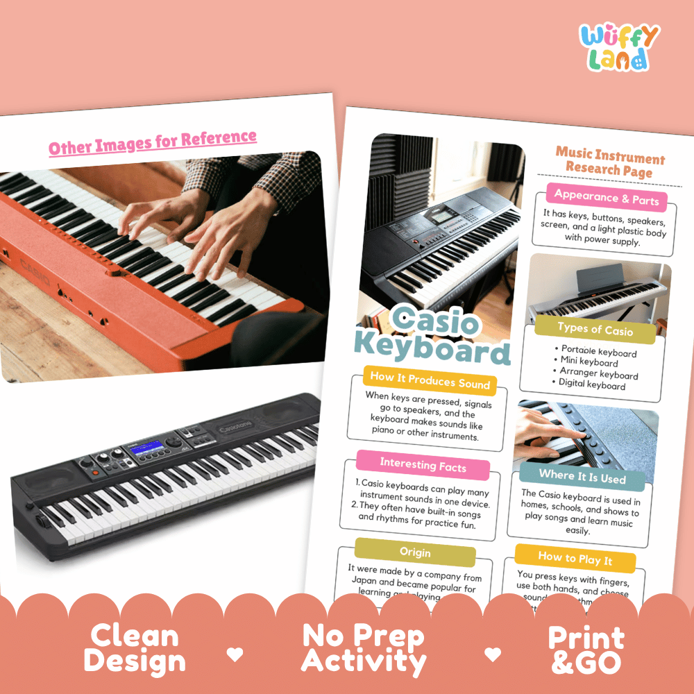 Casio Keyboard Music Research Page Worksheets and Information Poster