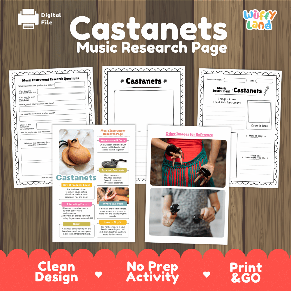 Castanets Music Research Page Worksheets and Fact Sheet