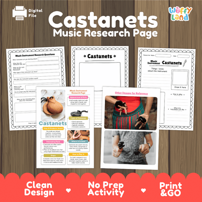 Castanets Music Research Page Worksheets and Fact Sheet