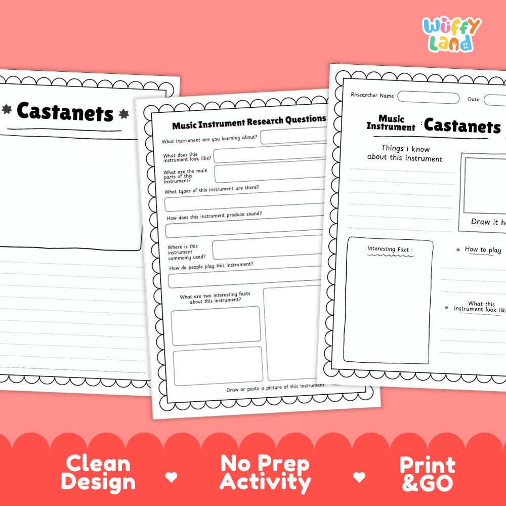 Castanets Music Research Page Worksheets and Fact Sheet
