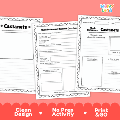 Castanets Music Research Page Worksheets and Fact Sheet
