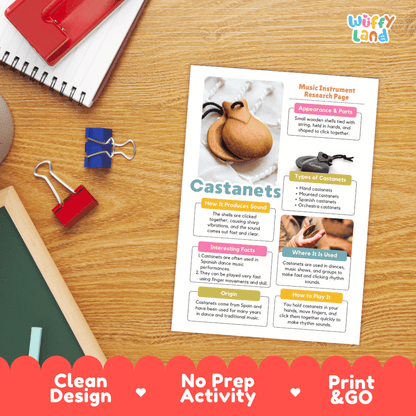 Castanets Music Research Page Worksheets and Fact Sheet