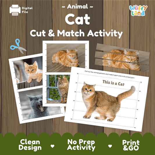 Cat Cut and Match Activity Worksheets | Pet Animal Puzzle Printables