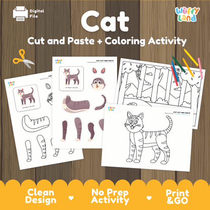 Cat Cut and Paste Craft and Coloring Pages Activity Worksheets