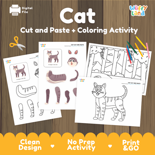 Cat Cut and Paste Craft and Coloring Pages Activity Worksheets