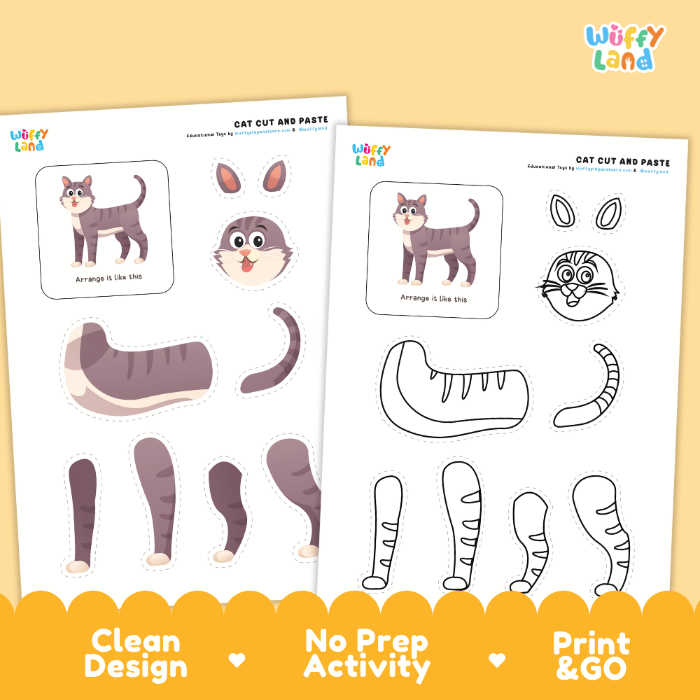 Cat Cut and Paste Craft and Coloring Pages Activity Worksheets