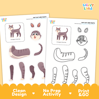 Cat Cut and Paste Craft and Coloring Pages Activity Worksheets
